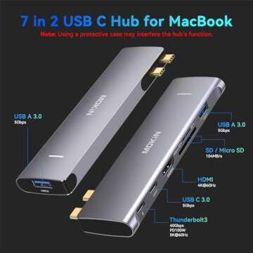 USB C Adapter for MacBook Pro 2023 2022 2021, MacBook Pro USB Adapter, 7 in 2 MacBook Pro Accessories for MacBook Pro/Air M1M2M3, Mac Dongle with 4K HDMI, 2 USB 3.0, TF/SD, USB-C 100W and Thunderbolt3