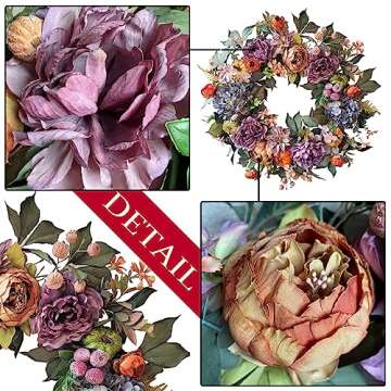 WANNA-CUL 24 Inch Spring Wreaths for Front Door with Blue Hydrangea, Valentines Day Wreath with Purp...