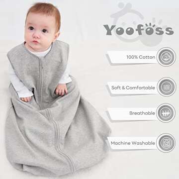 Yoofoss Baby Sleep Sack 0-3 Months 100% Cotton 0.5 TOG Baby Sleeping Bag 2-Way Zipper Toddler Wearable Blankets 3 Pack Breathable Lightweight (X-Small)