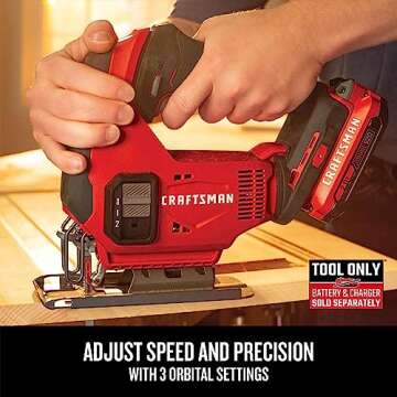 CRAFTSMAN V20 Cordless Jig Saw, 3 Orbital Settings, Up to 2,500 SPM, Bare Tool Only (CMCS600B)