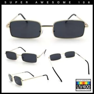 SA106 Mens Retro Vintage Narrow Rectangular Pimp Metal Sunglasses