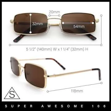 SA106 Mens Retro Vintage Narrow Rectangular Pimp Metal Sunglasses
