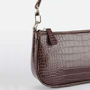 Small Handbag for Women Crocodile Effect Bag Retro Faux Leather Classic Clutch Shoulder Purse (Brown...