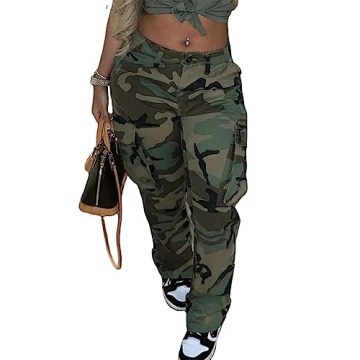 Vakkest Womens Cargo Pants Camo Jogger Leggings Workout Sweatpants Oversized Outdoor BF Streetwear w...