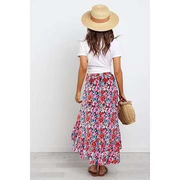 SimpleFun Chiffon Skirts for Women Long Tiered Floral Print 2023 Casual Summer Skirt (Floral10,S)