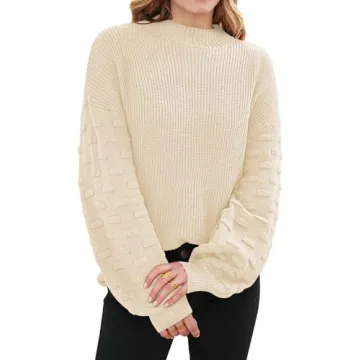 Sovoyontee Women's 2024 Fall Long Puff Sleeve Crew Neck Knit Chunky Casual Oversized Pullover Sweate...
