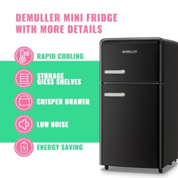 DEMULLER 3.5 Cu.ft Black Mini Fridge 2 Door Compact Refrigerator with Freezer, Small Refrigerator wi...