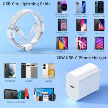 USB C Charger [MFi Certified] iPhone Charger Fast Charging 3Pack 20W Type C Wall Charger Block with 6FT USB C to Lightning Cable Compatible with for iPhone 14Pro/13 Pro/12 Pro Max/11/XS Max/XS/XR/X/8