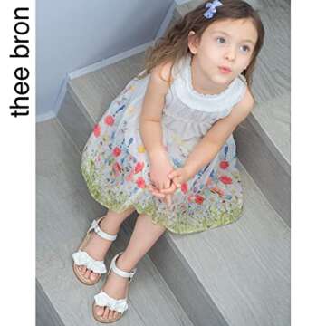THEE BRON Toddler Girl White Flower Girl Wedding Dress Sandals Sandalias para Nias(503 White/11M)