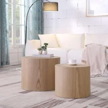 KEVINSPACE Nesting Coffee Table Set of 2, Round Nesting Tables Wooden End Tables for Small Space, Modern Side Tables Set for Living Room, Office, No Need Assembly, Wood Color