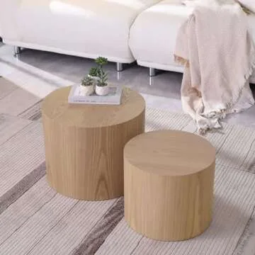 KEVINSPACE Nesting Coffee Table Set of 2, Round Nesting Tables Wooden End Tables for Small Space, Modern Side Tables Set for Living Room, Office, No Need Assembly, Wood Color