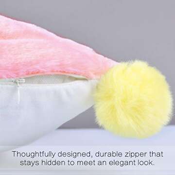 HOMRITAR Fur Throw Pillow Cover with Pom-poms, Super Soft Plush Faux Rabbit Fur Decorative Cushion Case Great for Couch Bedroom Car (18 x 18 Inch, Pink)