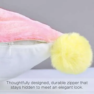 HOMRITAR Fur Throw Pillow Cover with Pom-poms, Super Soft Plush Faux Rabbit Fur Decorative Cushion Case Great for Couch Bedroom Car (18 x 18 Inch, Pink)