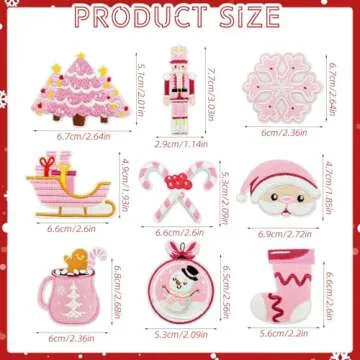 9 Pcs Christmas Iron on Patches for Clothes, Christmas Embroidered Appliques, Winter Xmas Pink Iron ...