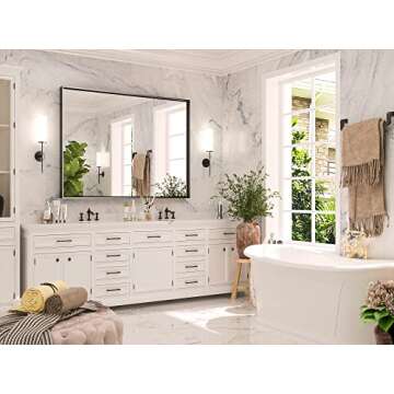 Keonjinn Black Framed Mirror for Bathroom 40 x 30 Inch Rectangular Wall Mirror for Bathroom Metal Fr...