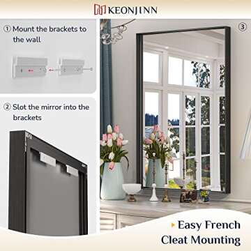 Keonjinn Black Framed Mirror for Bathroom 40 x 30 Inch Rectangular Wall Mirror for Bathroom Metal Frame Farmhouse Black Mirror for Over Sink Large Decorative Rectangle Mirror(Horizontal/Vertical)
