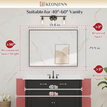 Keonjinn Black Framed Mirror for Bathroom 40 x 30 Inch Rectangular Wall Mirror for Bathroom Metal Frame Farmhouse Black Mirror for Over Sink Large Decorative Rectangle Mirror(Horizontal/Vertical)