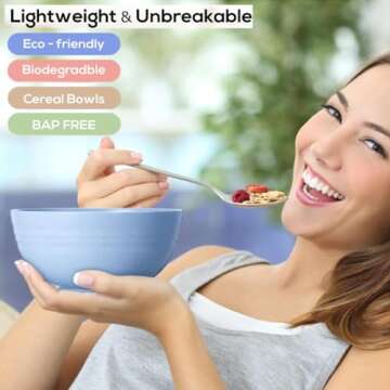 PUPOPIK Unbreakable Cereal Bowls 24 oz - Reusable Wheat Straw Bowl - Dishwasher & Microwave Safe- BPA Free - Perfect for Cereal Reusable Dinner Bowls 4 Set, Oatmeal Salad