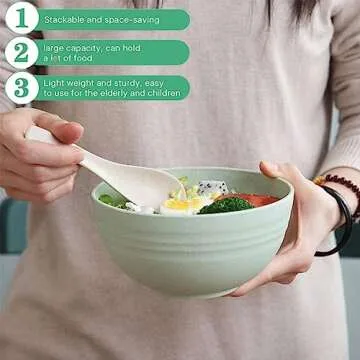 PUPOPIK Unbreakable Cereal Bowls 24 oz - Reusable Wheat Straw Bowl - Dishwasher & Microwave Safe- BPA Free - Perfect for Cereal Reusable Dinner Bowls 4 Set, Oatmeal Salad