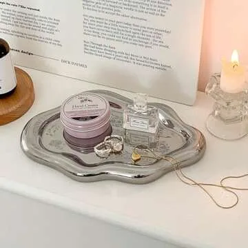 Ceramic Jewelry Dish for Women, Jewelry Tray Trinket Dish, Cloud Jewelry Holder Plate, Watch Keys Tray Ring Dish Holder for Mother's Day/Christmas/Thanksgiving/Birthday Gift(Silver)