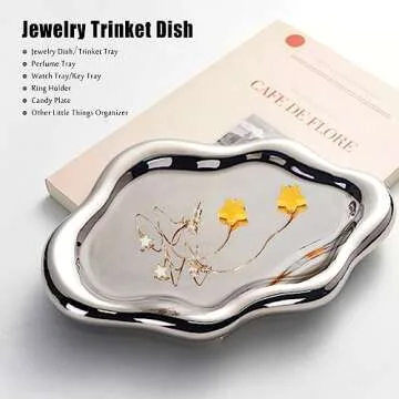 Ceramic Jewelry Dish for Women, Jewelry Tray Trinket Dish, Cloud Jewelry Holder Plate, Watch Keys Tray Ring Dish Holder for Mother's Day/Christmas/Thanksgiving/Birthday Gift(Silver)