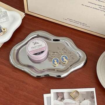 Ceramic Jewelry Dish for Women, Jewelry Tray Trinket Dish, Cloud Jewelry Holder Plate, Watch Keys Tray Ring Dish Holder for Mother's Day/Christmas/Thanksgiving/Birthday Gift(Silver)
