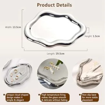 Ceramic Jewelry Dish for Women, Jewelry Tray Trinket Dish, Cloud Jewelry Holder Plate, Watch Keys Tray Ring Dish Holder for Mother's Day/Christmas/Thanksgiving/Birthday Gift(Silver)
