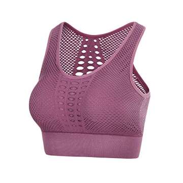 Hopgo High Impact Sports Bras for Women Mesh Openwork Bra Athletic Workout Tops Longline Yoga Bra Pi...