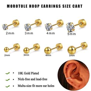 Gold Flat Back Earrings Set for Men Women Hypoallergenic