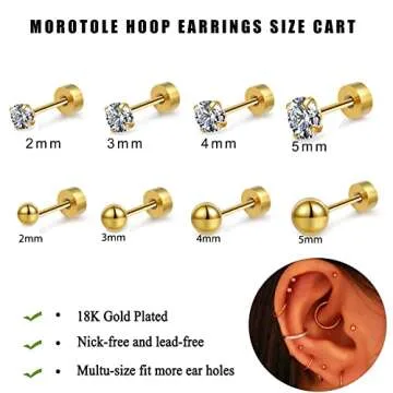 Gold Flat Back Earrings Set for Men Women Hypoallergenic