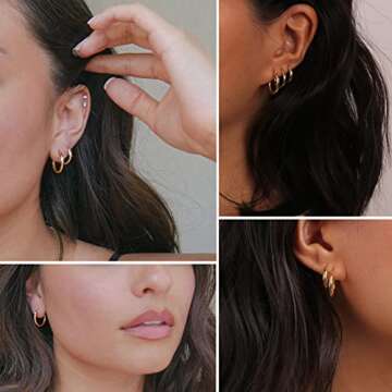 Gold Flat Back Earrings Set for Men Women Hypoallergenic