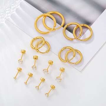 Gold Flat Back Earrings Set for Men Women Hypoallergenic