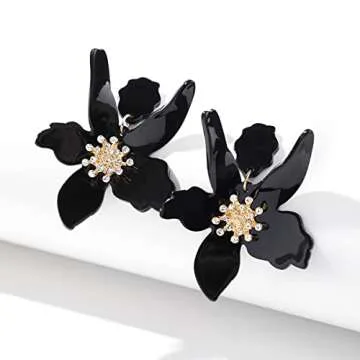 Boho Flower Drop Dangle Earrings for Women - Black Statement Earring Jewelry Sister Mom Lover and Friends