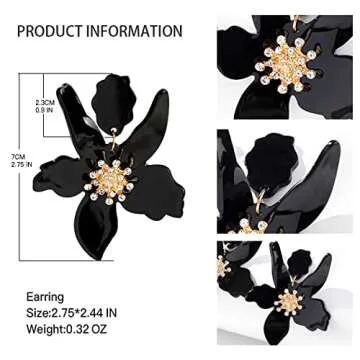 Boho Flower Drop Dangle Earrings for Women - Black Statement Earring Jewelry Sister Mom Lover and Friends