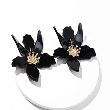 Boho Flower Drop Dangle Earrings for Women - Black Statement Earring Jewelry Sister Mom Lover and Friends