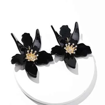 Boho Flower Drop Dangle Earrings for Women - Black Statement Earring Jewelry Sister Mom Lover and Friends