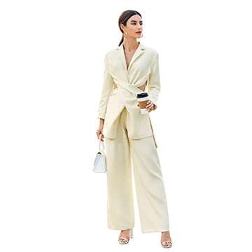 SweatyRocks Women's Elegant High Waist Solid Long Pants Office Trousers Beige S