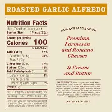 Rao's Homemade Alfredo Sauce, Roasted Garlic Alfredo, 15 oz, Rich & Creamy Pasta Sauce, Carb Conscious, Keto Friendly, Premium Quality, Blend of Parmesan & Romano Cheese, Cream and Butter