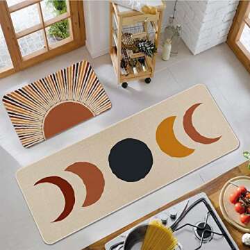 Eikunn Boho Kitchen Rugs and Mats Set of 2,Farmhouse Style Rustic Kitchen Mat for Floor, Non-Slip Wa...