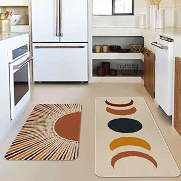 Eikunn Boho Kitchen Rugs and Mats Set of 2,Farmhouse Style Rustic Kitchen Mat for Floor, Non-Slip Washable Kitchen Sink Mats Holiday Kitchen Decor Doormat+Runner Rug