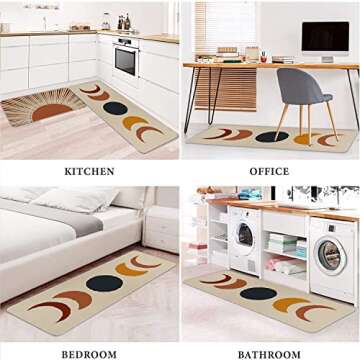 Eikunn Boho Kitchen Rugs and Mats Set of 2,Farmhouse Style Rustic Kitchen Mat for Floor, Non-Slip Washable Kitchen Sink Mats Holiday Kitchen Decor Doormat+Runner Rug
