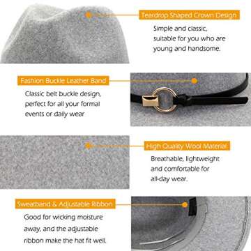 Lisianthus Women Wool Wide Brim Belt Buckle Fedora Hat Circular Belt Light Grey
