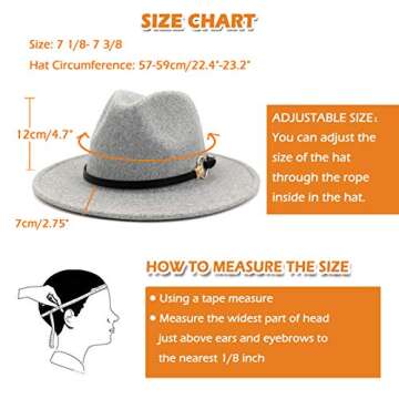 Lisianthus Women Wool Wide Brim Belt Buckle Fedora Hat Circular Belt Light Grey