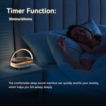 Vivilumens Bedside Lamps with Wireless Charger for Bedroom, Touch Modern 3 Level Dimmable Table Lamp with White Noise Sound Machine, Bluetooth Speaker, Birthday Gifts for Women Who Have Everything