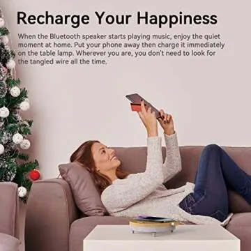 Vivilumens Bedside Lamps with Wireless Charger for Bedroom, Touch Modern 3 Level Dimmable Table Lamp with White Noise Sound Machine, Bluetooth Speaker, Birthday Gifts for Women Who Have Everything