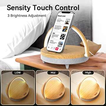 Vivilumens Bedside Lamps with Wireless Charger for Bedroom, Touch Modern 3 Level Dimmable Table Lamp with White Noise Sound Machine, Bluetooth Speaker, Birthday Gifts for Women Who Have Everything