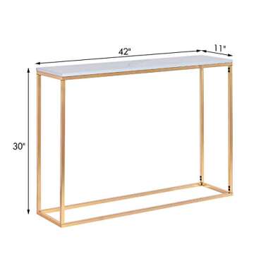 Cplxroc 42” Console Foyer Tables for Entryway, Faux Marble Entry Tables for Living Room,Entrance Gold MDF Behind Couch Sofa Table for Hallway