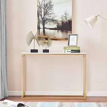 Cplxroc 42” Console Foyer Tables for Entryway, Faux Marble Entry Tables for Living Room,Entrance Gold MDF Behind Couch Sofa Table for Hallway