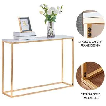 Cplxroc 42” Console Foyer Tables for Entryway, Faux Marble Entry Tables for Living Room,Entrance Gold MDF Behind Couch Sofa Table for Hallway