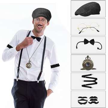 GOLDGE 1920s Accessories, Roaring 20s Costumes, Great Gatsby Costume, 1920s Mens Clothing Gatsby Black